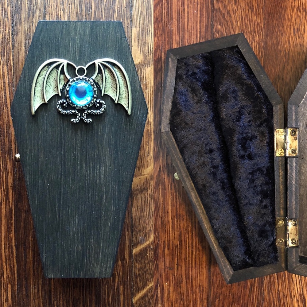 Vintage Inspired Wooden Coffin Ring Jewelry Box Victorian Gothic Vampire Wedding